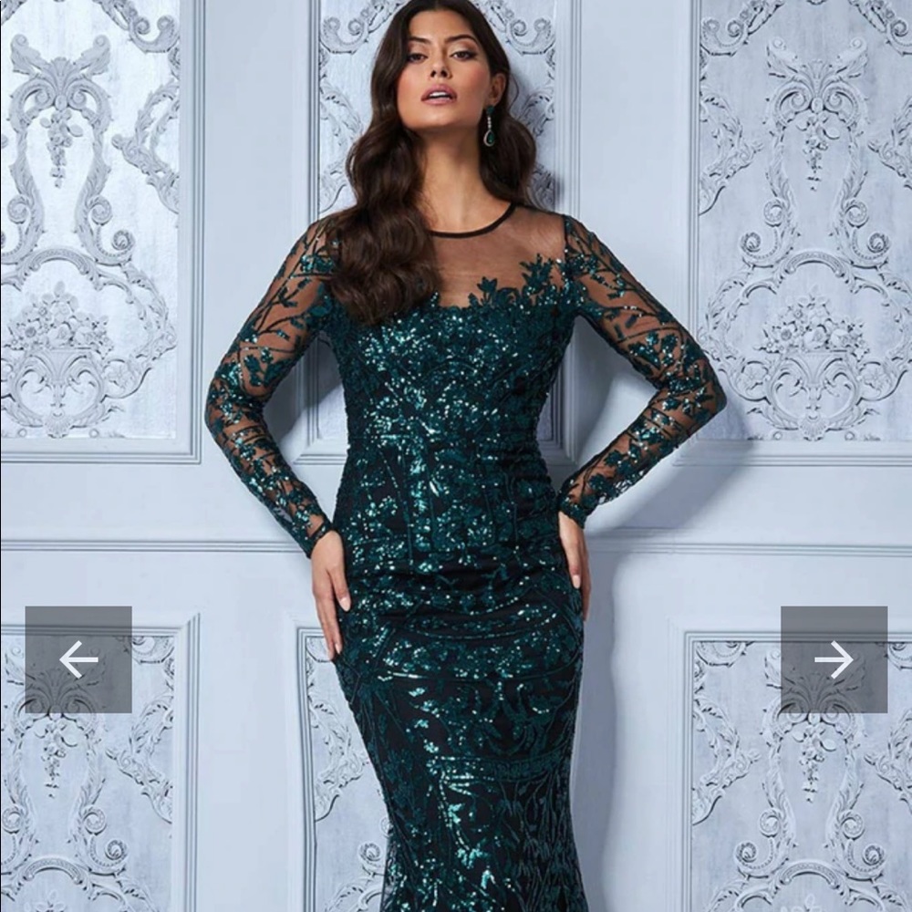 GODDIVA SEQUIN MESH EMBROIDERED MAXI